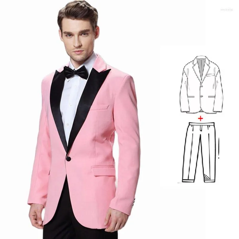 دعاوى الرجال الوردي العريس Tuxedo لحفل الزفاف Homme 2 Pitch Slim Fit Man Prom Party Party Wear Trajes de Hombre