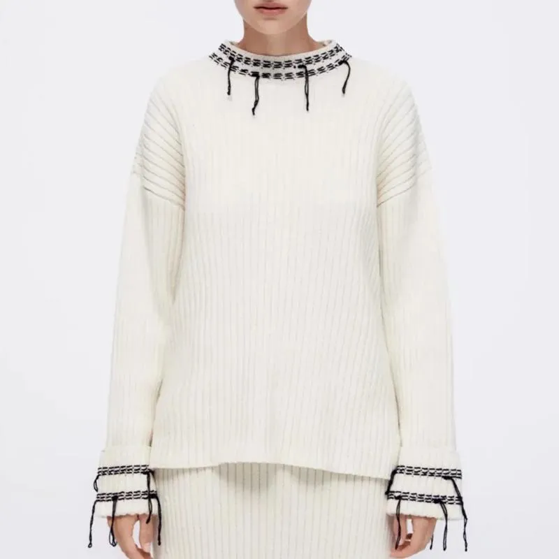Kadın Sweaters 2023 Örme Sweater Kadın Büyük Boyutlu Küleyler Sonbahar Kış Gevşek Uzun Kollu Bej Düzensiz Sokak Giyim Üstleri