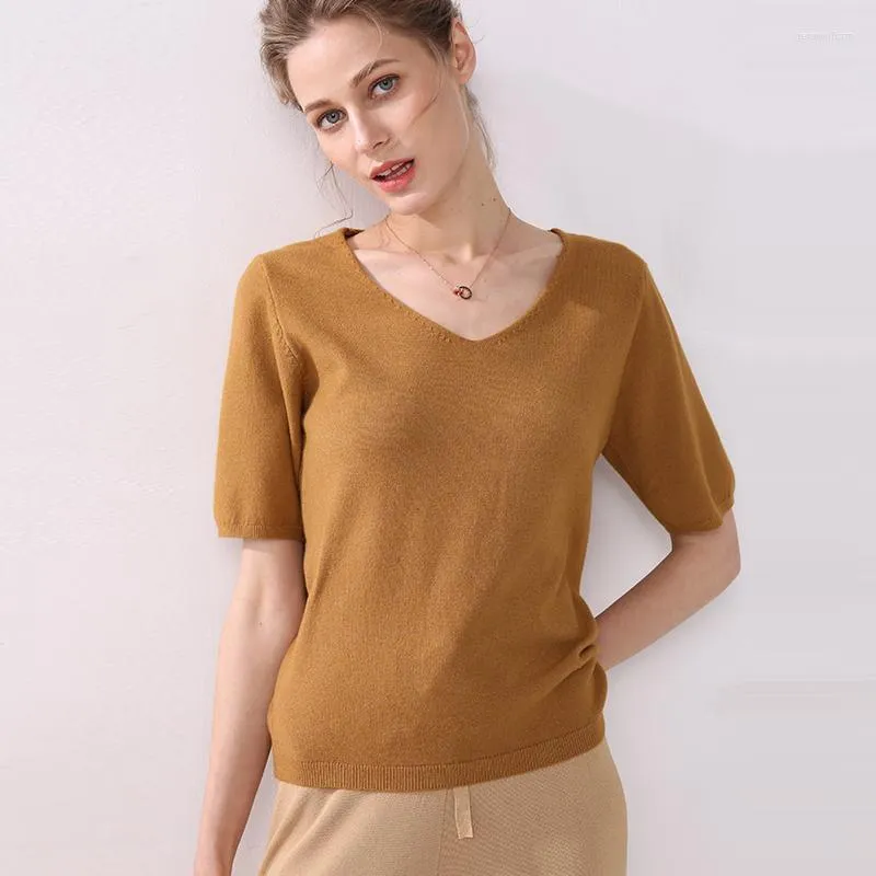 Pulls pour femmes doux col en v et pulls pour femmes cachemire chaud à manches courtes printemps automne chemisier moelleux hauts femme marque pull