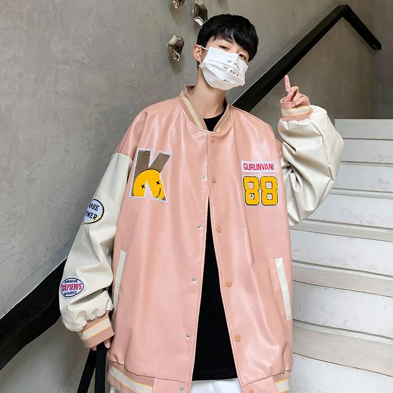Men's Jackets Man Leather PU Hip Hop Thick Baseball Coats Block Bomber Male Harajuku Streetwear Oversize Jacket Unisex 2023 Christmas