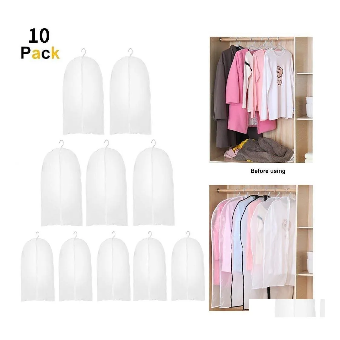 Borse di stoccaggio 10Pcs Indumento Abbigliamento Cappotto Antipolvere Er Abito Giacca Protettore Borsa da viaggio Addensare Abbigliamento Polvere Dropship Goccia Deli Dh2Yo