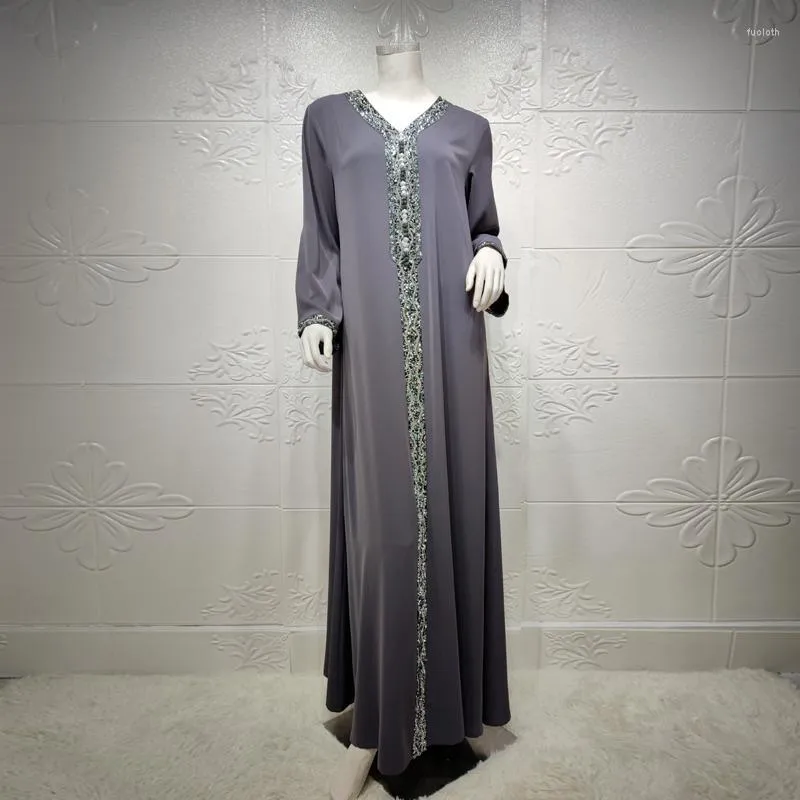 Abiti casual Medio Oriente Dubai Turchia Arabo Abaya Abito per le donne Moda Musulmano Marocchino Caftano Diamante Nastro Jalabiya Blu 2023