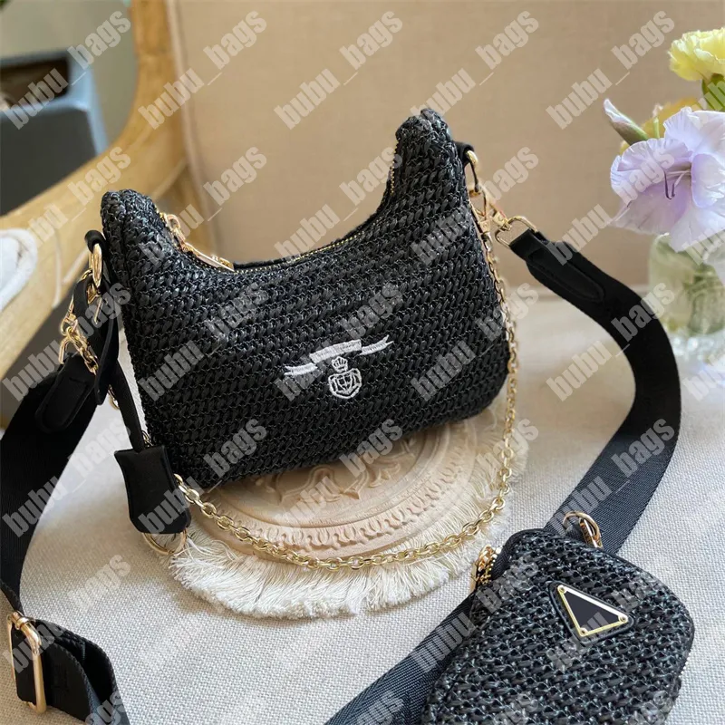 Fashion Hobo Purses Woman Crossbody Designer Straw Weaving Handbag Classic Three In One Shoulder Bag Womens Summer Beach Bags Messenger Bag