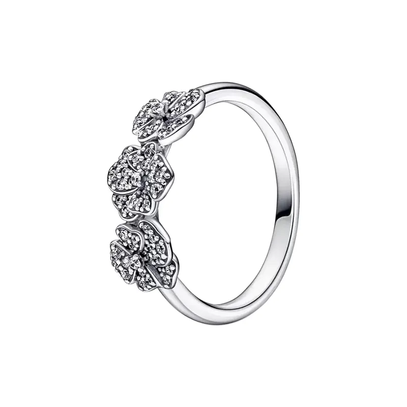 Triple Pensée Fleur Bague pour Pandora Authentique En Argent Sterling Femmes Bijoux De Fête De Mariage CZ Diamant Petite Amie Cadeau Bagues De Fiançailles avec Boîte D'origine