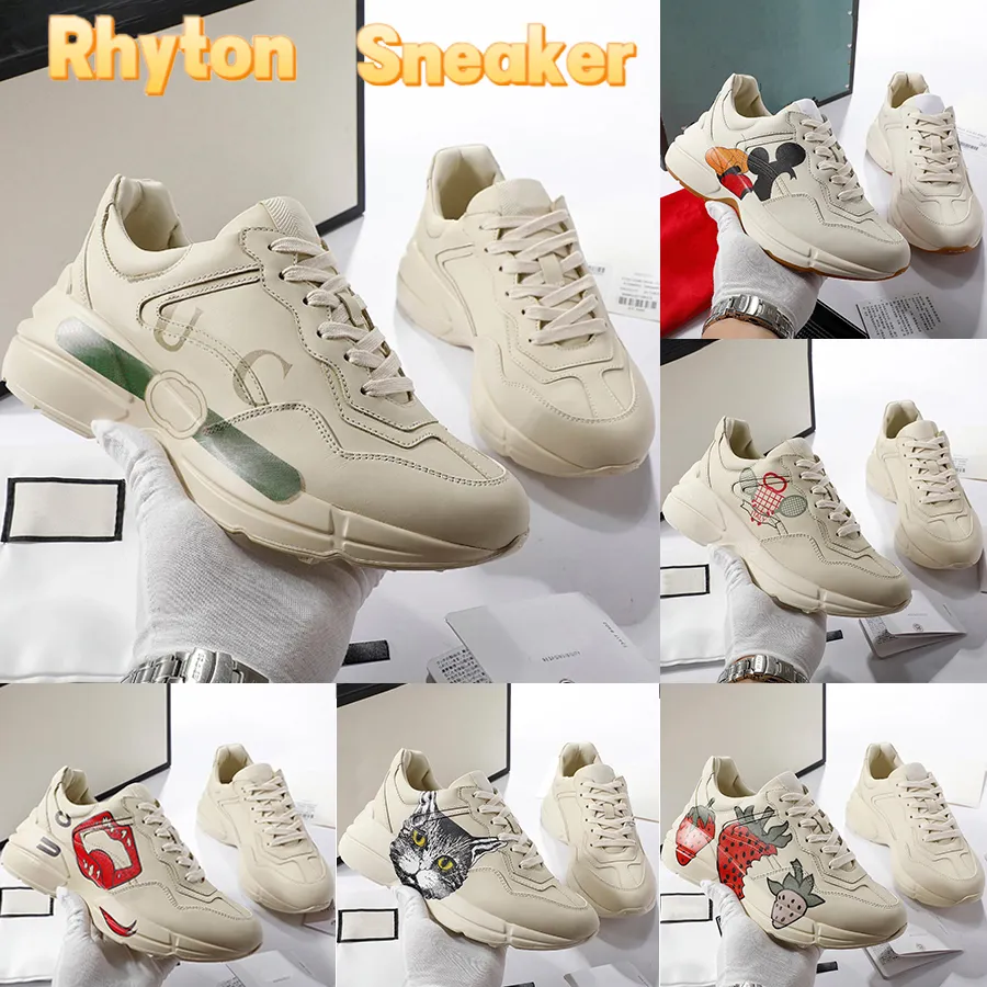 HOT Casual Schoenen Love Parade Rhyton reflecterende Chunky Leer Gedrukte Sneaker in elkaar grijpende muis mond gedrukt marine wit roze canvas rode kaki mannen vrouwen sneakers