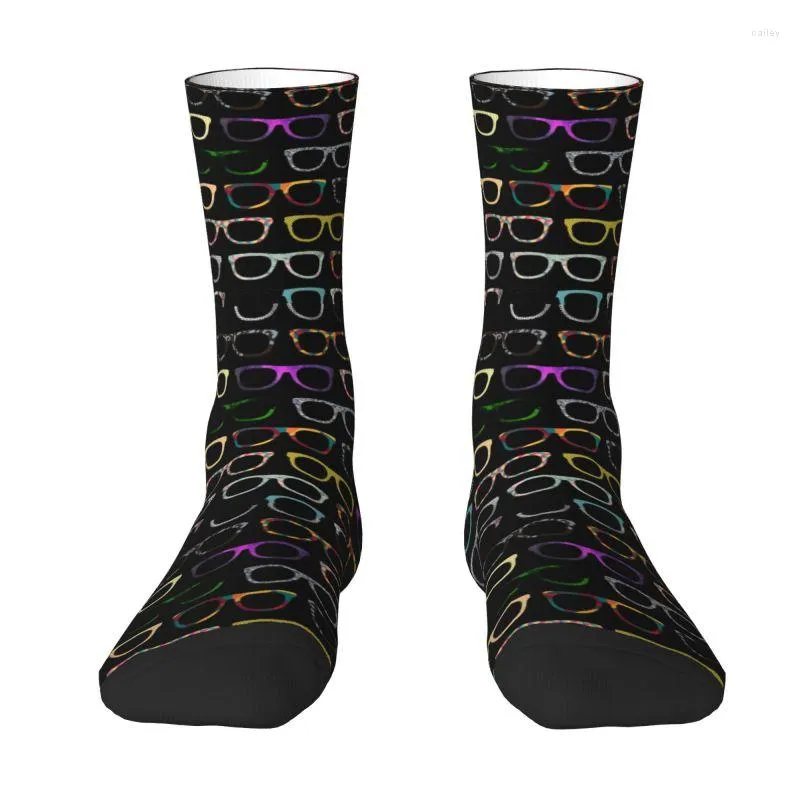 Chaussettes pour hommes nouveauté hommes rétro lunettes Hipster robe unisexe respirant chaud 3D imprimé opticien optométriste équipage