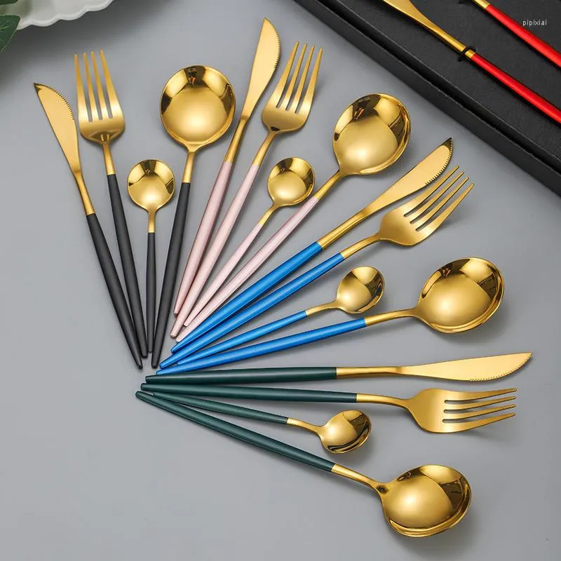 Dinnerware Sets 4PCS Mirror Golden Stainless Steel Set With Box Knife Fork Spoon Luxury Cutlery Kitchen Flatware Gift