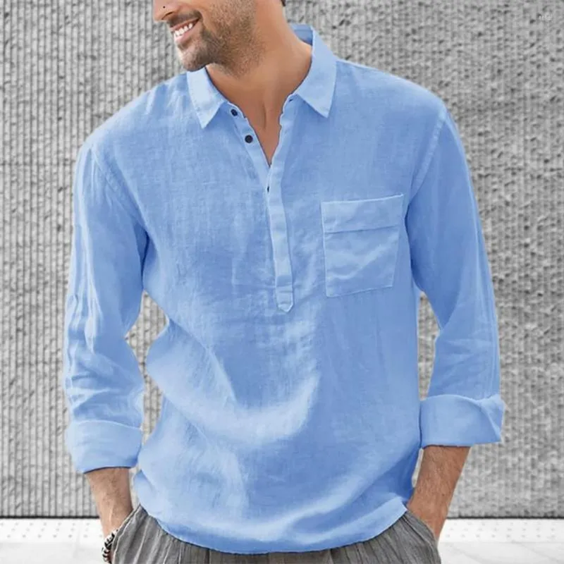 Men's Casual Shirts Stylish Men T-shirt Button Pocket Slim Type Pullover Half Single-breasted Summer Tops