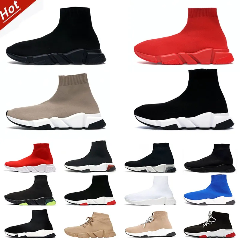 Sockskor Speed ​​Trainer Men Kvinnor Sneakers Graffiti Triple Black White Full Red Lace-Up Triple Beige Clear Sole Volt Blue Luxury Casual Shoes Socks Boots