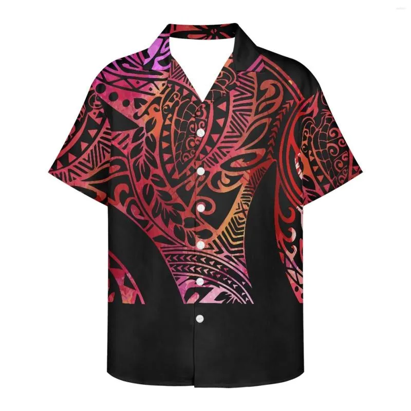 Men's Casual Shirts Samoa Hawaiian Men's Sports Travel Tattoo Printing Summer V-Neck Short Sleeve Clothing