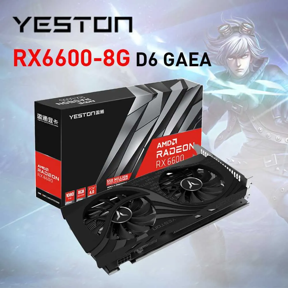 Yeston New Radeon RX6600 8GBグラフィックカードGPU GDDR6 128ビット14 GBPS 7nmビデオカードfor AMD CPUグラフィックカードLHR Placa de Vdeo