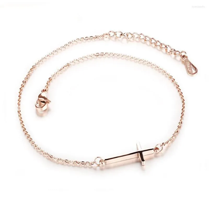 Fußkettchen Lokaerlry Böhmen Stil Sommer Strand Fußkettchen Für Mädchen Trendy Titan Stahl Rose Gold Farbe Kreuz frauen Schmuck LA19039