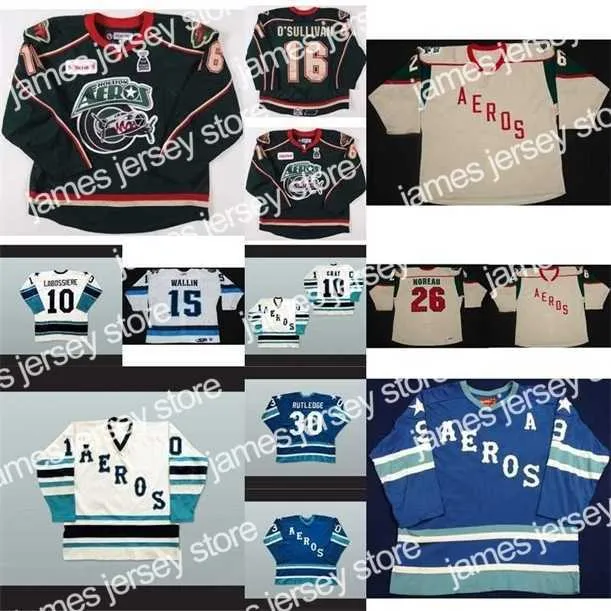 College Hockey Wears Thr Nouveaux Hommes Femmes Enfants 15 Rickard Wallin 9 GHowe 10 Gord Labossiere AHL Houston Aeros 100% Broderie Maillots De Hockey Personnalisés Goalit Cut