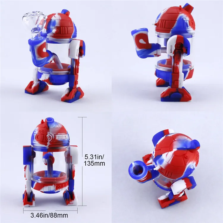 Modern Robot Design Glass Water Bong 14mm Glass Bowl Mini Bongs Löstagbara silikonbubbler Rökpipor