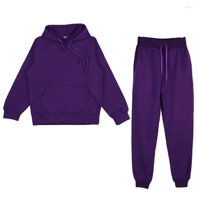 Löpning sätter två stycken set casual fleece tracksuit män kvinnor vinter kvinnor överdimensionerade huva långärmad hoodie sportbyxor lady kostym