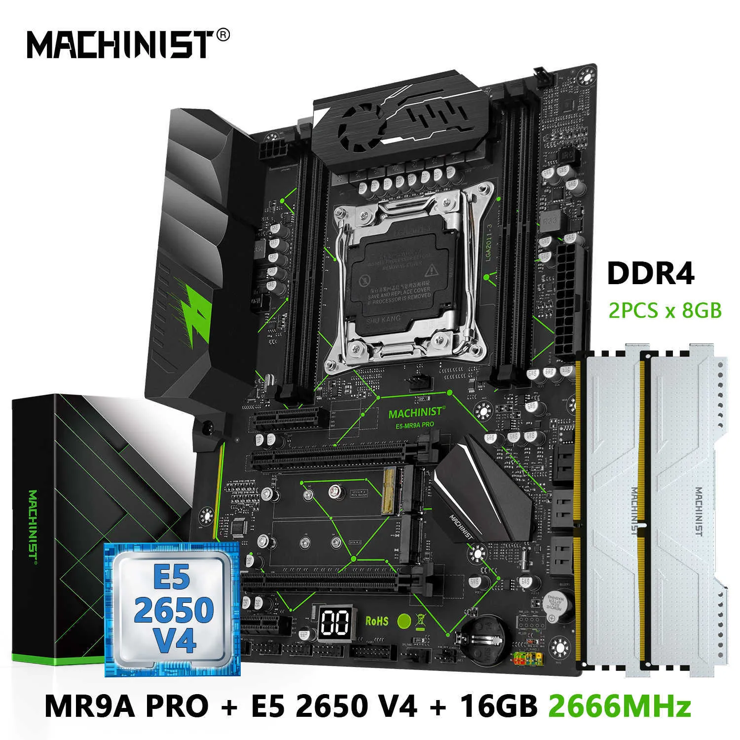 Machinist E5 MR9A Pro ProBoard Combo LGA 2011-3 Zestaw Set Xeon E5 2650 V4 CPU i DDR4 16GB 2666MHz RAM Pamięć ATX