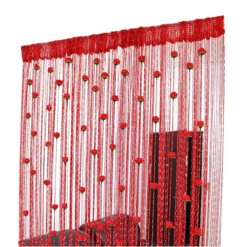 Gordijndeur String Rose Bloem Raam Draad Hangende Valance Divider Decoratief voor feest slaapkamer bruiloft 230104