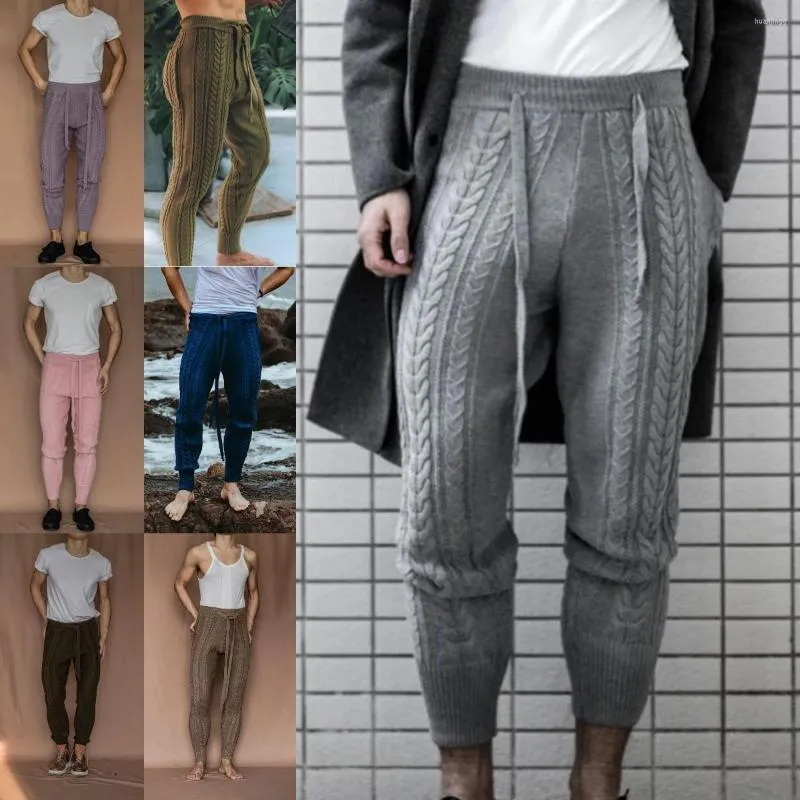 Herrenhose, gestrickt, grau, armeegrün, Tweed, schmale Passform, verkürzte Hose, mehrfarbig, elastische Taille, modische männliche Gentleman-Hose