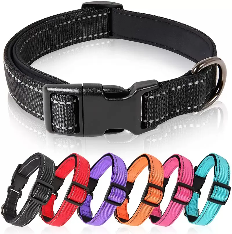 Reflektierende modische Hundehalsbänder, lichtbeständig, Designer-Gürtel für große Hunde mit weichem, mit Neopren gepolstertem, atmungsaktivem Nylon-Welpenhalsband, verstellbares Haustierzubehör 0105