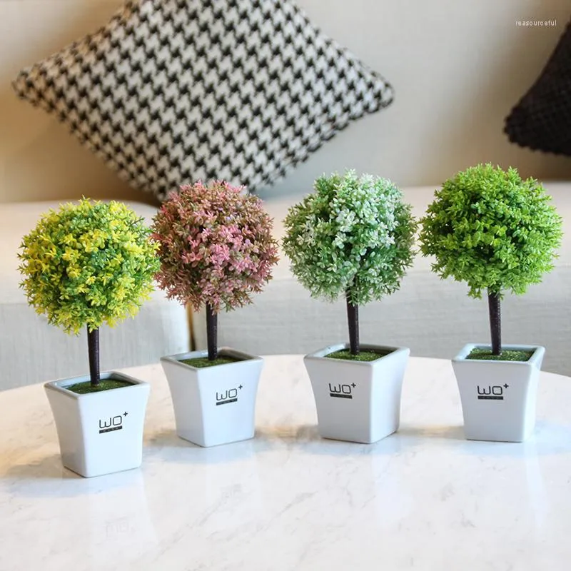 Flores decorativas Bola de capim pequeno Bonsai Creative Green em vaso artificial de plantas de plantas de jardinagem maconha Cultura Decorate Decoração de casa