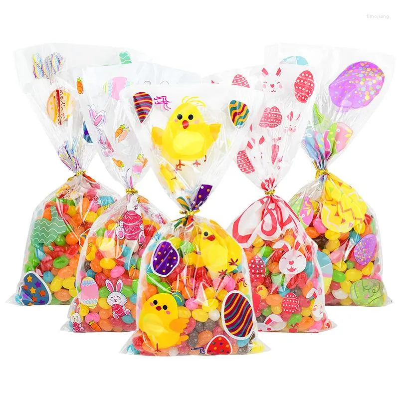 Enrolamento de presentes 50pcs/lote de biscoito de páscoa ovos de bolsa de doces impressos sacos de embalagem de embalagem FAVORES FELIZES