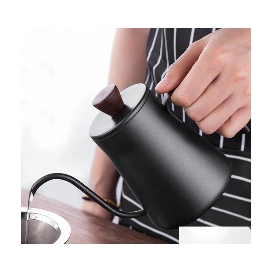 Koffiepotten DRIP KETTLE 400 ml Mini roestvrij staal Dikke DRIPPER POT Home Keuken Gadget Maker Drop levering Tuin Dineer Bar Coffe Dhs1j