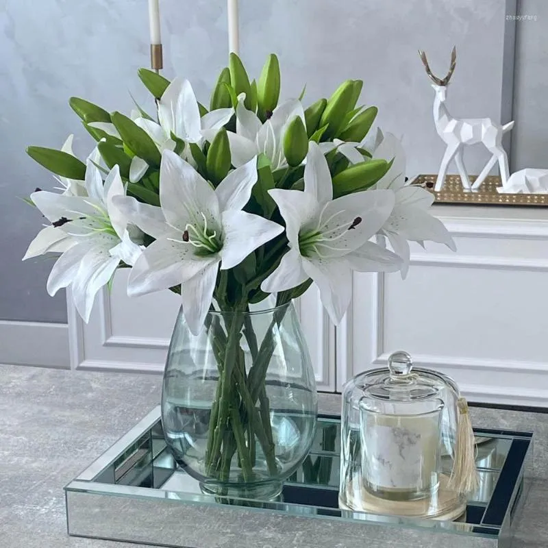 Kwiaty dekoracyjne 10 sztuk 30 cm prawdziwy dotyk plastikowy Krótki lilia biały różowy na przyjęcie weselne przyswaj El Home Art Decor Artificial Flower