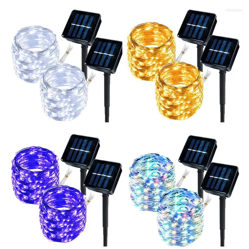 Struny 1/2 PACK Outdoor Solar LED LED Wodoodporna wróżka miedziana do balkonowego dekoracji ogrodu drzewa na patio imprezę