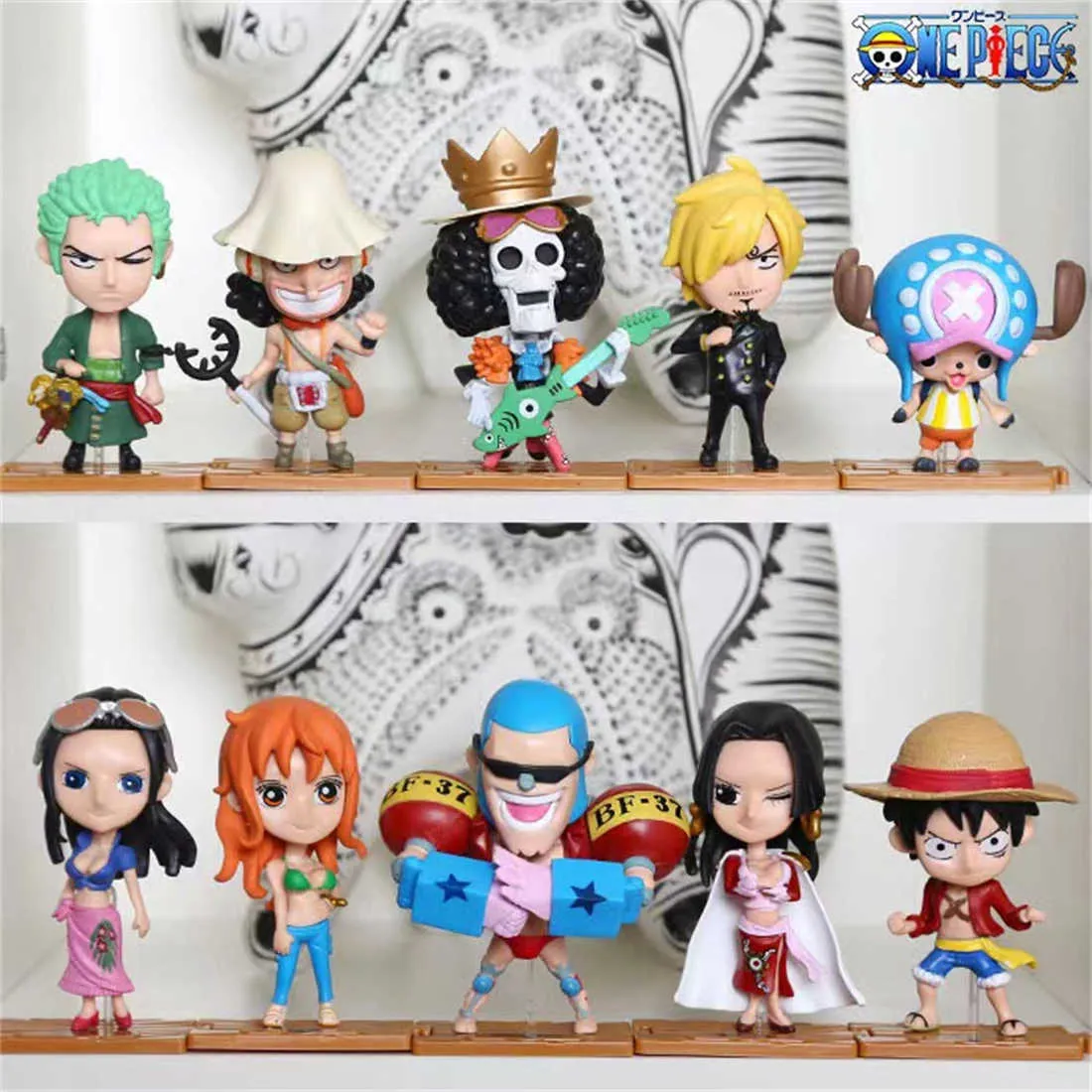 Action Toy Figures One Piece Figure Luffy Zoro Sanji Cartoons Q Version Söt Anime Action Figure Modle PVC Collection Dolls Children Birthday Present T230105