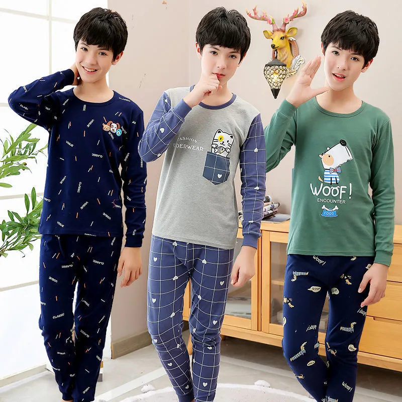 Pyjamas Teenager Pijamas Langarm Baumwollpyjamas Kinder Kleidung Sets Cartoon Big Boy Nachtwäsche süß für Mädchen 10 12 14 16 18 Jahre 230106