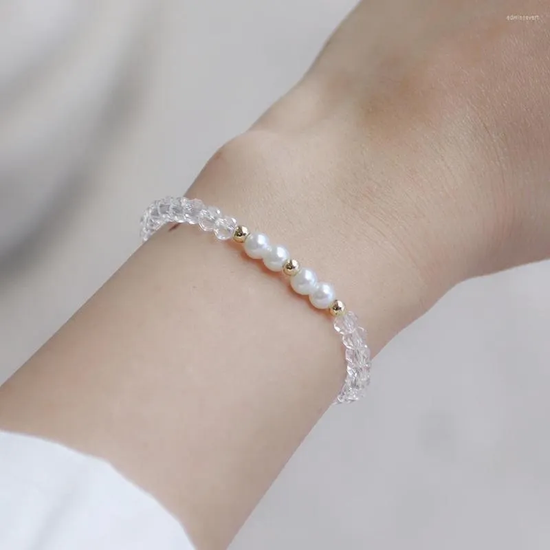 Strand Vintage Imitation Pearls Bead Armband Women Simple Width 4mm Crystal for Jewelry Gift