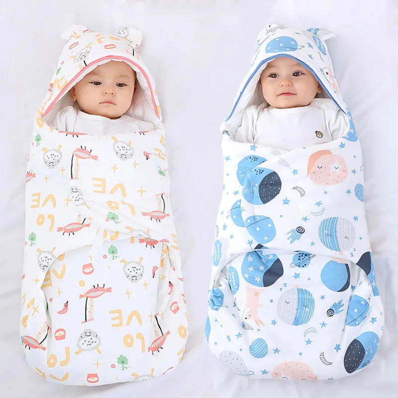 Sovsäckar vinterfödda baby wrap filtar bomullstecknad kuvert för sömnsäck tjockt för 0 6m 230106