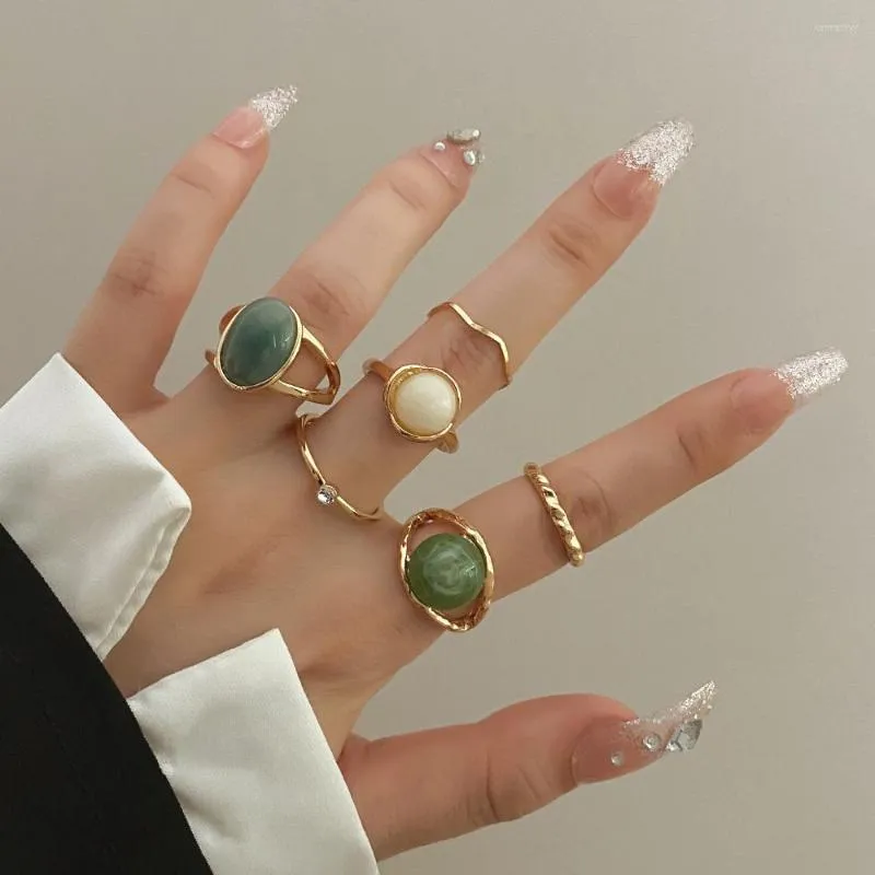 Alyans Vienkim Moda Kadınlar Altın Renk Vintage Parmak Rhinestone Mektup Seti Parti Bague Femme 2023 Hediye