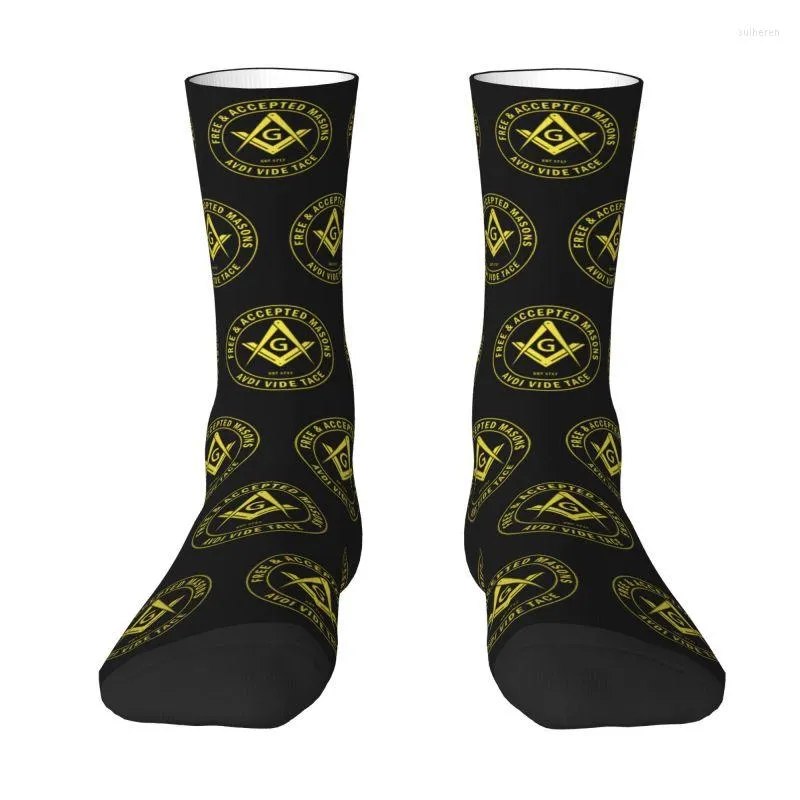 Chaussettes pour hommes Funny Men's Free Accepted Masons Masonic Freemason Dress Unisex Warm Breathbale 3D Print Crew