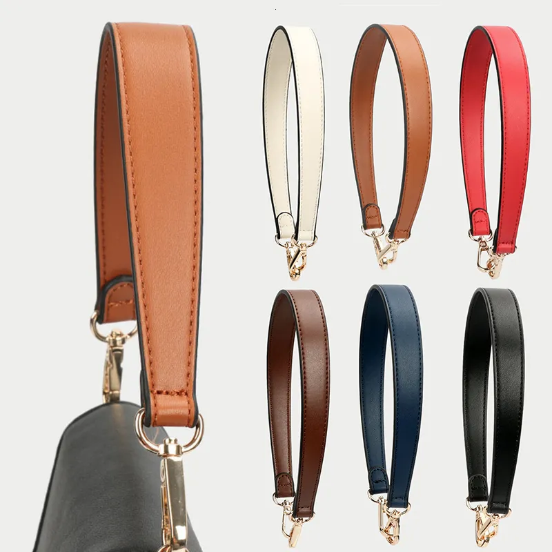 Bag Parts Accessories 100% Genuine Leather Strap Handbags Handles For Handbag Short Purse Golden Buckle Replacement Belt Band 230106