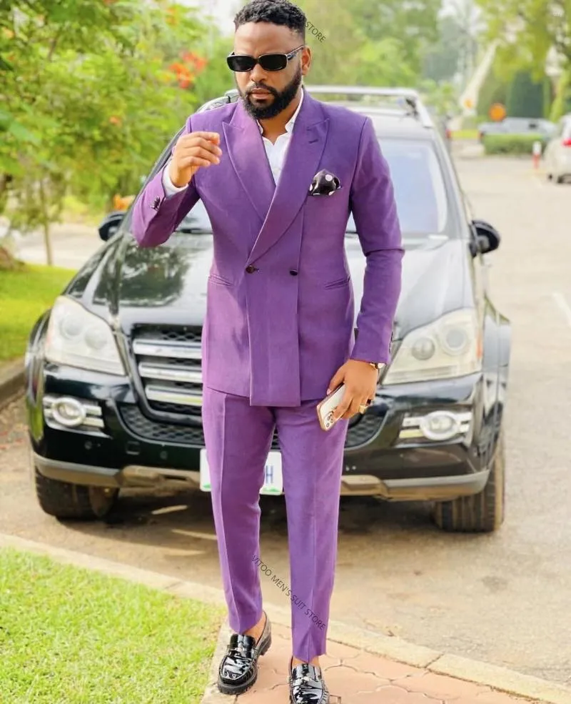 Double Breasted Purple Purple Suit Men With Pants Latest Design