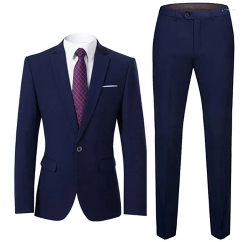 Costumes pour hommes Hommes Slim Fit Business Uniforme Bureau Costume Mariage Groom Party 2 pièces Veste Pantalon Notch Revers Bouton unique Formel Casual