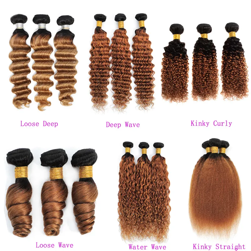 Peruvian Malaysian Indian Double Wefts 1B/30 Ombre Color Loose Deep 3 Bundles 10-34Inch 100% Human Hair