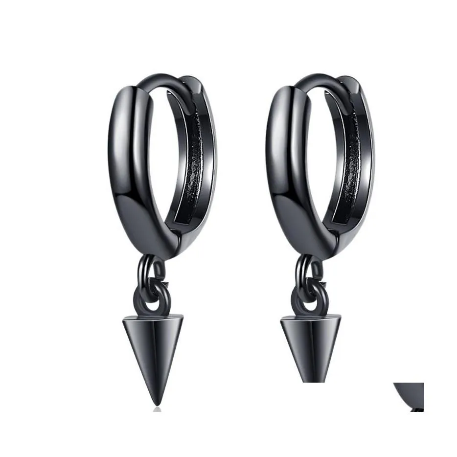 Hoop Huggie Hie Black Spike Small Round Goth Cool 925 Sterling Sier Earrings For Women Men Trendy Fashion Jewelry Gift Drop Dhkds