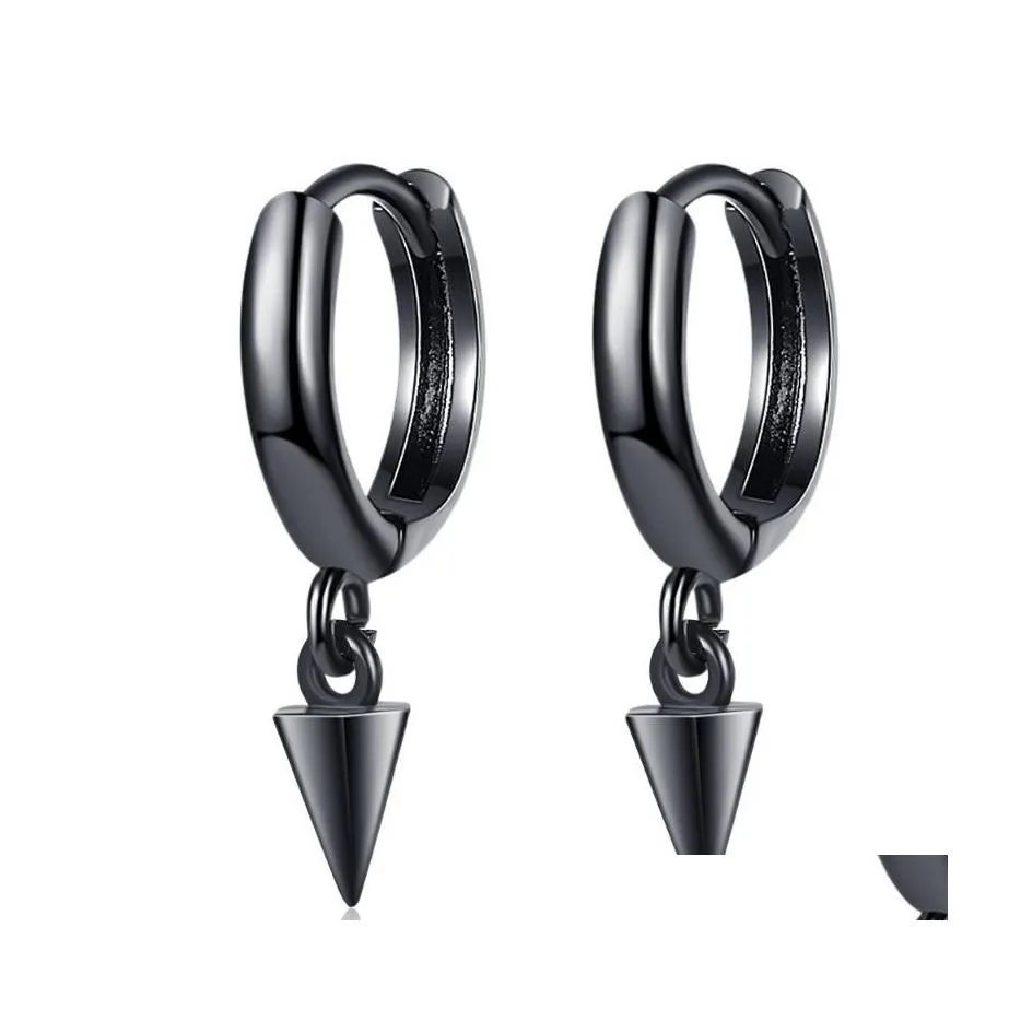 Hoop Huggie Hie Black Spike Petit Rond Goth Cool 925 Sterling Sier Boucles D'oreilles Pour Femmes Hommes À La Mode Bijoux De Mode Cadeau Drop Deliver Dhkds