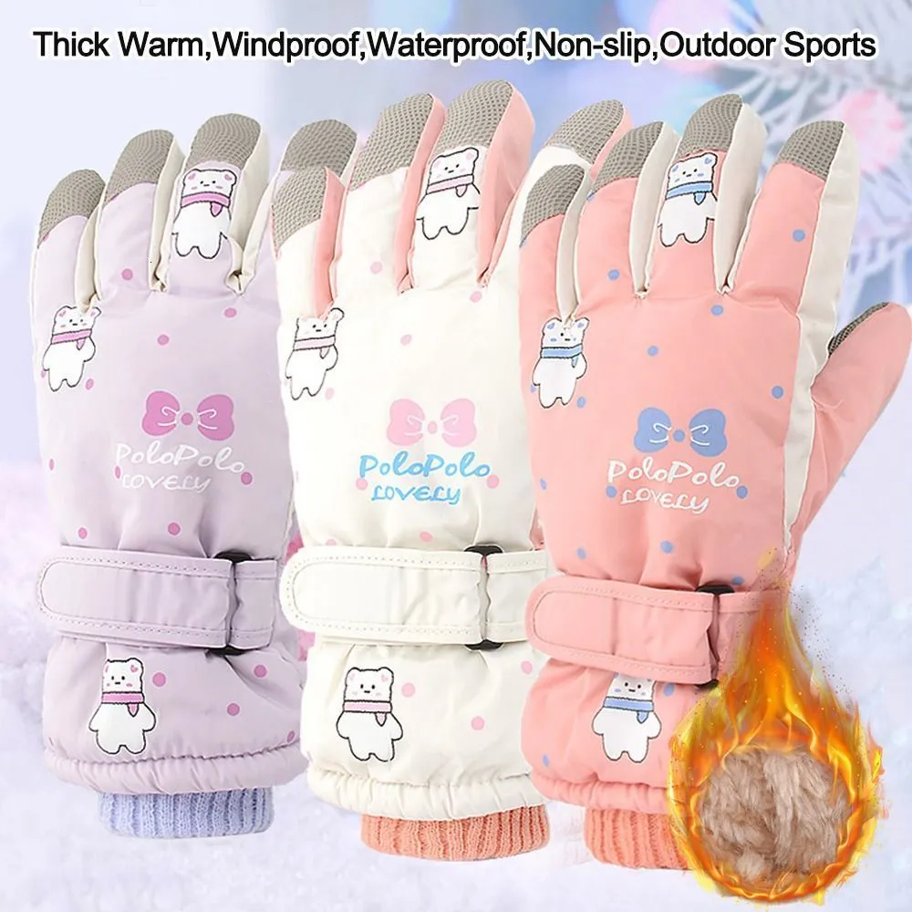 Children s Finger Gloves Winter Warm Baby Children Waterproof Windproof Thick Plush Kids Ski Sports Cartoon Thermal Padded Mitten for Girls 230106