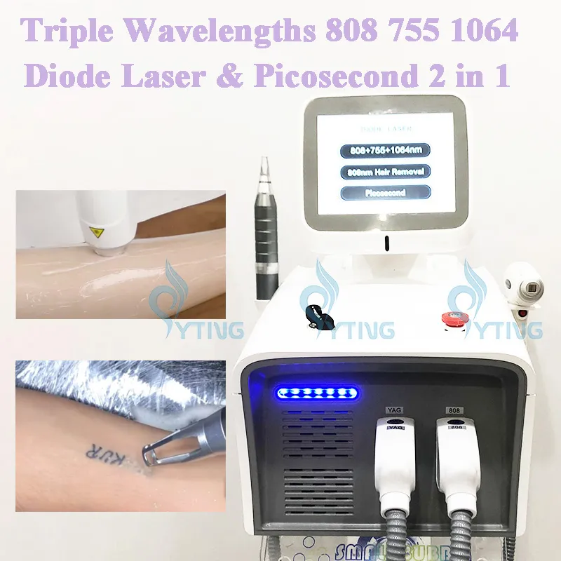 755 808 1064nm diode laser ontharing Pico Tweede lasertattoo Verwijder huid Verjongingsmachine