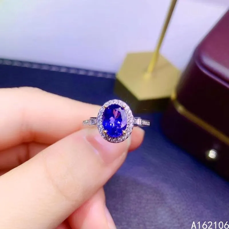 Anelli a grappolo Argento puro 925 Stile cinese Tanzanite naturale Da donna Lusso squisito Semplice Ovale regolabile Anello gemma Gioielleria raffinata