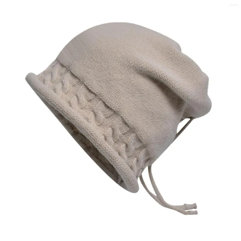 Bérets femmes hiver pull tricot Pile Cap cordon sertissage thermique grande tête enceinte oreille froid porte-chapeau voiture trois