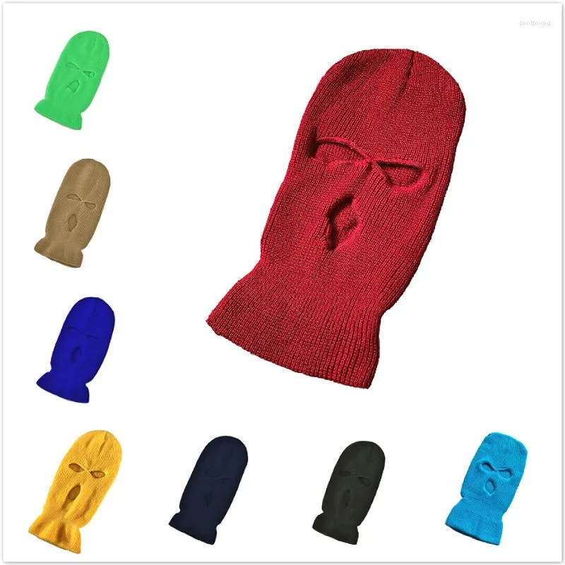 Berets 1piece Full Face Cover Mask Three 3 Hole Balaclava Knit Hat Tactical Winter Ski Cycling Beanie Scarf Warm Masks