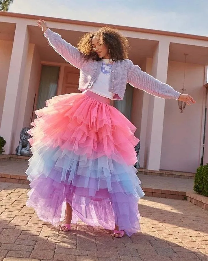 Jupes Chic Color Volants Plusieurs Niveaux Longues Femmes Tulle