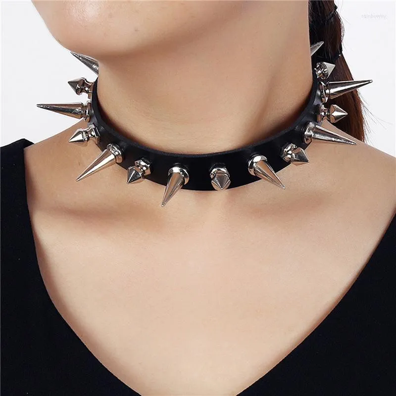 Gargantilla Punk Long Spike Faux Leather Collar para Mujeres Hombres Cool Big Rivets Studded Chocker Goth Style Collar Accesorios