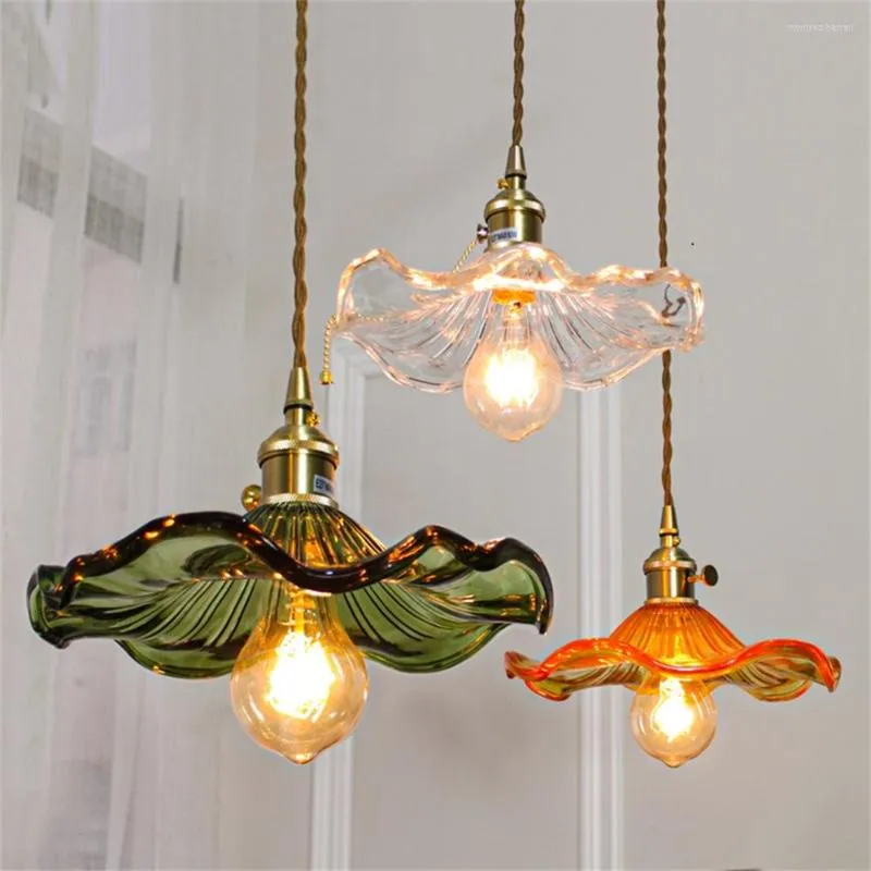 Hängslampor industriell vintage lamploft trä glas med switcharmatur för matsal antik hängande lätt heminredning belysning