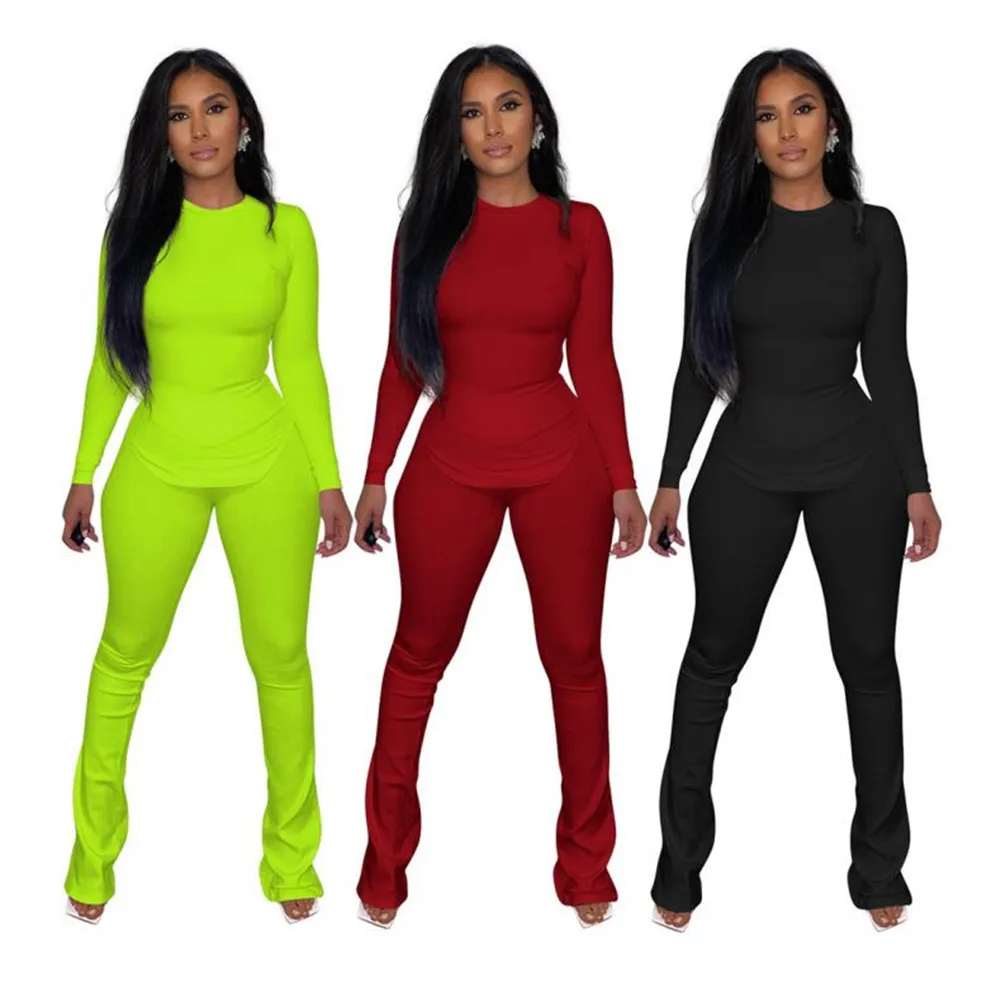 Designer Ribbed Tracksuits Women Fall Winter Outfits Long Sleeve Pullover Shirt Top and Pants Two Piece Sets Outwork Outfits Casual Sports suits Sporswear 8534