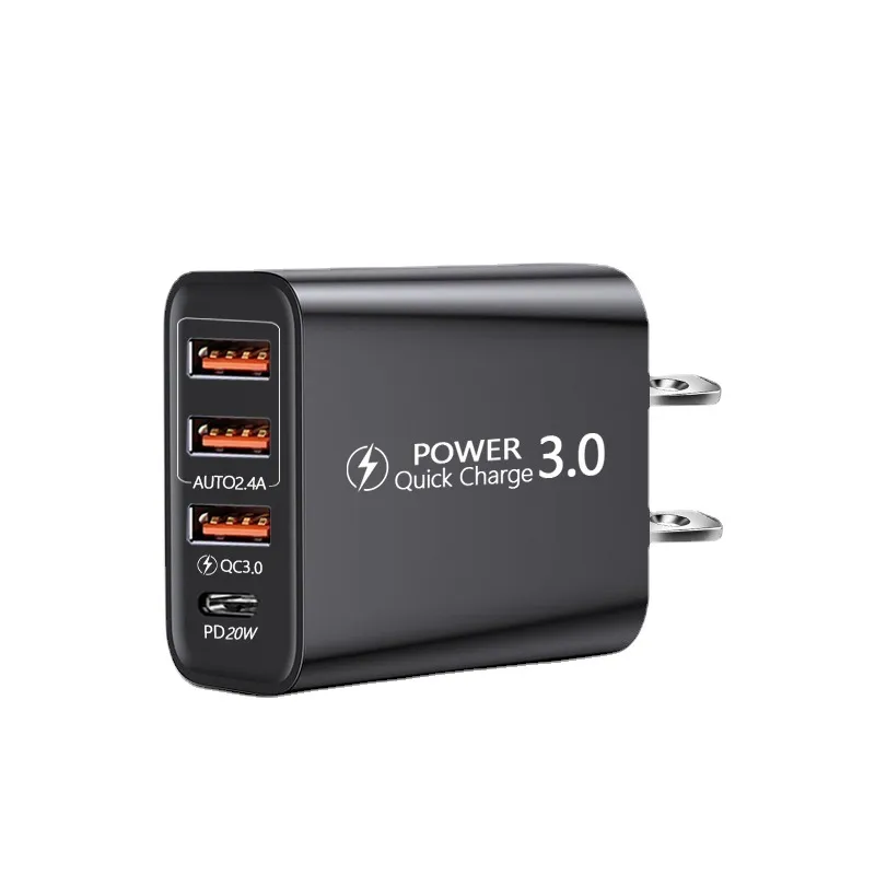 Reseladdare 3 USB-portar och Type-C PD QC3.0 Wall Power Adapter Snabbladdning 5V 2.4A US EU Plug Home Dock Chargers debitering för Huawei Samsung Galaxy Note LG-surfplatta